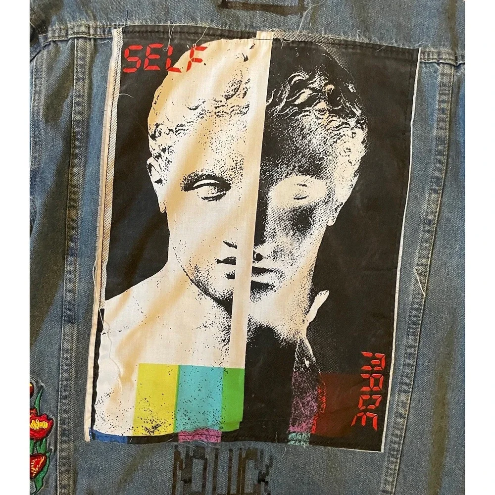 Brooklyn Cloth Women's Denim Jacket Self‎ Made Floral Barb Wire 1991 Patch Sz M